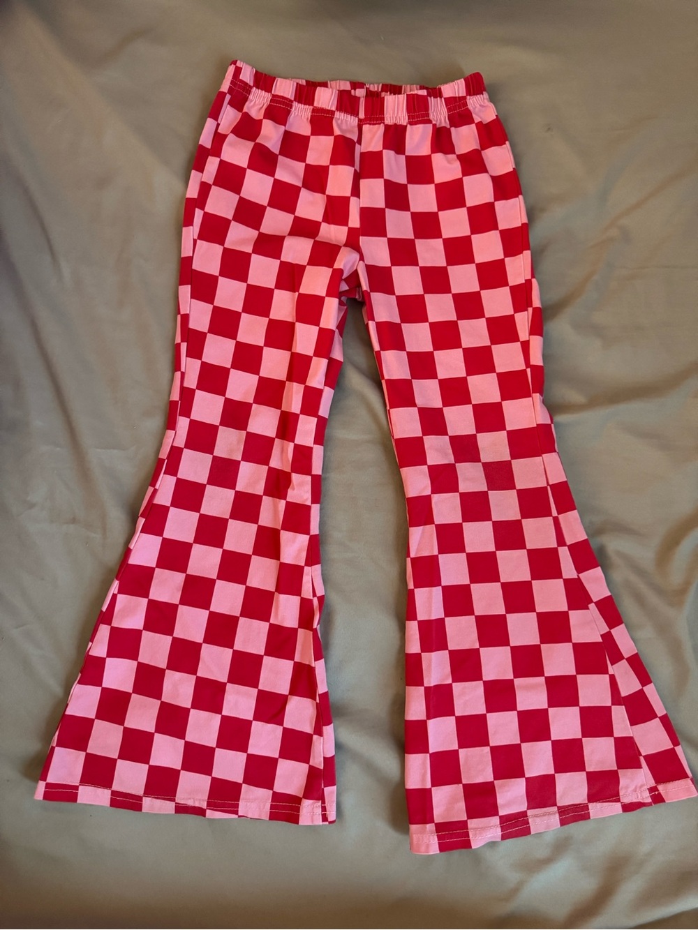 Kids Pink and Red Checkerboard Flared Pants